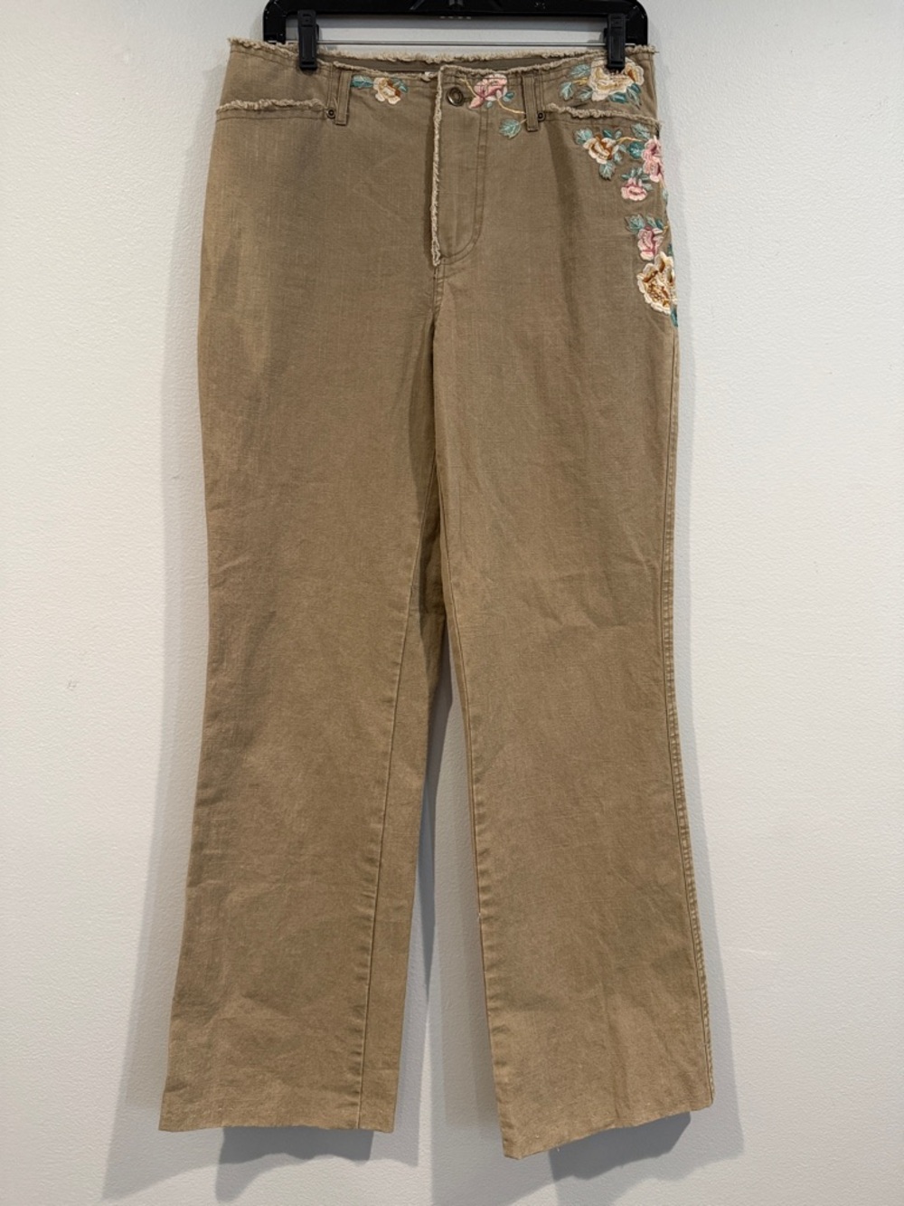 Gerard Darel Khaki Pants with Pastel Floral Embroidery